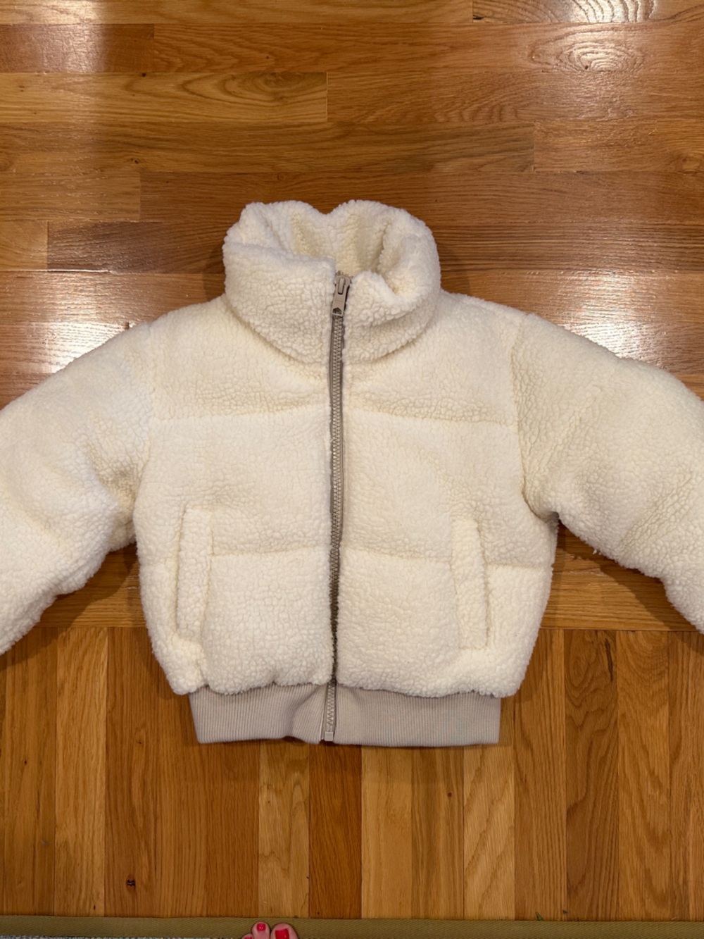 Garage Cropped Cream Sherpa Puffer Jacket Size XS